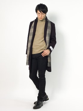「JOURNAL STANDARD relume（ジャーナルスタンダード　レリューム）のアイテム（チェスターコート）」を使った、中嶋時男さん（メンズ・183cm）の冬コーディネート