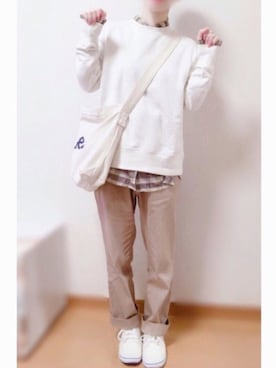 「スウェットトップス」｜「アイテム（その他）」を使った、𝙢𝙖𝙞𝙢𝙖𝙞さん（レディース・149cm）の秋コーディネート