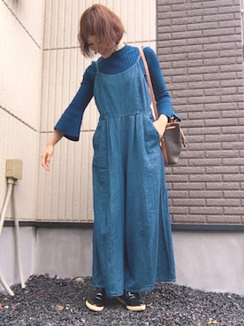 「袖フリル」｜「アイテム（サロペット/オーバーオール）」を使った、ma.さん（レディース・152cm）の秋コーディネート