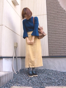 「リブニット」｜「アイテム（スリッポン）」を使った、ma.さん（レディース・152cm）の秋コーディネート