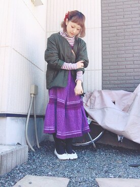 「古着ワンピース」｜「アイテム（ジャケット/アウター）」を使った、ma.さん（レディース・152cm）の冬コーディネート