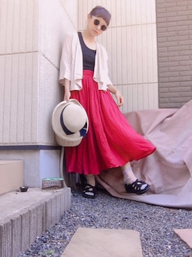 「YECCA VECCA（イェッカヴェッカ）のアイテム（ノーカラージャケット）」を使った、ma.さん（レディース・152cm）の夏コーディネート