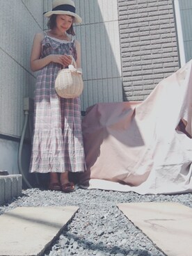 「麦わら帽子」｜「アイテム（モカシン/デッキシューズ）」を使った、ma.さん（レディース・152cm）の夏コーディネート