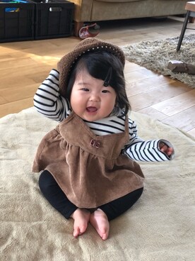 「9ヶ月」｜「アイテム（帽子）」を使った、ひなのさん（キッズ・50cm）の秋コーディネート