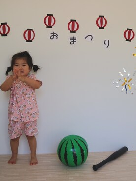 「no brand（ノーブランド）のアイテム（浴衣）」を使った、ひなのさん（キッズ・50cm）の夏コーディネート