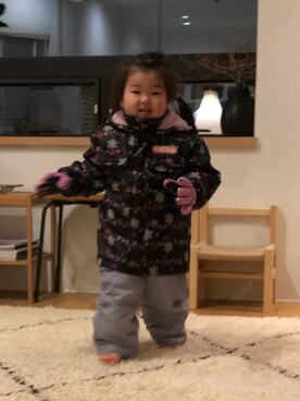 「no brand（ノーブランド）のアイテム（その他アウター）」を使った、ひなのさん（キッズ・50cm）の冬コーディネート