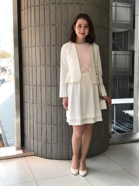 「アイテム（ノーカラージャケット、ホワイト系）」を使った、ismさん（レディース・170cm）の春コーディネート