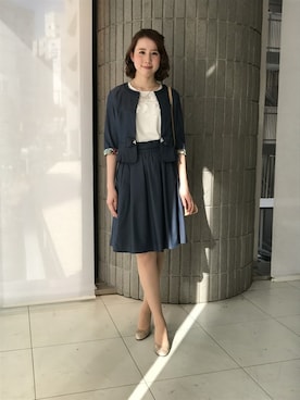 「テンセル」｜「アイテム（ノーカラージャケット）」を使った、ismさん（レディース・170cm）の春コーディネート