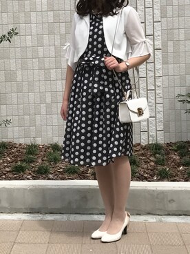 ポルカドット ウエストリボンフレアワンピースを使った人気ファッションコーディネート Wear