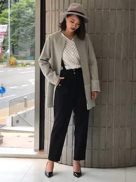 「ブラウス」｜「アイテム（ピーコート）」を使った、ismさん（レディース・170cm）の秋コーディネート