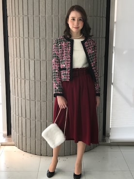 「アイテム（ノーカラージャケット、ピンク系）」を使った、ismさん（レディース・170cm）の秋コーディネート