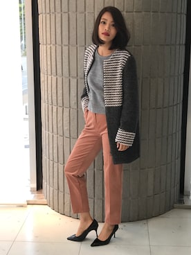 「アイテム（ノーカラージャケット、グレー系）」を使った、ismさん（レディース・170cm）の秋コーディネート