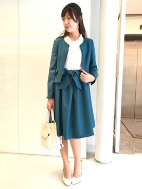 「アイテム（ノーカラージャケット、グリーン系）」を使った、ismさん（レディース・160cm）の夏コーディネート