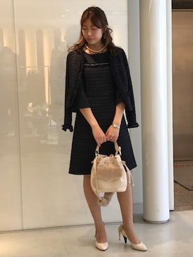 「結婚式二次会スタイル」｜「アイテム（ノーカラージャケット）」を使った、ismさん（レディース・160cm）の秋コーディネート