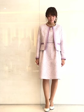 「結婚式二次会スタイル」｜「アイテム（ノーカラージャケット）」を使った、ismさん（レディース・160cm）の冬コーディネート