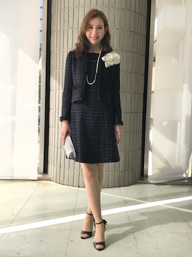 「結婚式二次会スタイル」｜「アイテム（ノーカラージャケット）」を使った、ismさん（レディース・170cm）の秋コーディネート