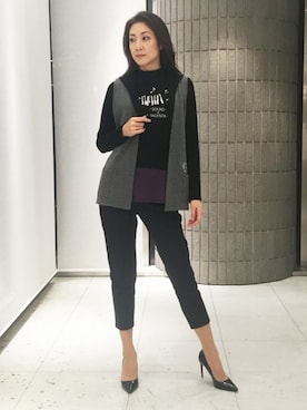 「アイテム（Tシャツ/カットソー、ブラック系）」を使った、ismさん（レディース・170cm）の秋コーディネート