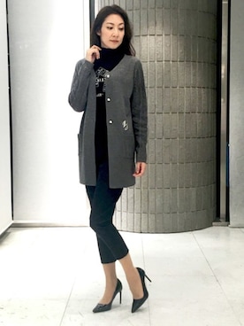 「アイテム（ノーカラージャケット、グレー系）」を使った、ismさん（レディース・170cm）の秋コーディネート