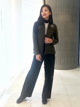 「アイテム（ライダースジャケット、グリーン系）」を使った、ismさん（レディース・170cm）の秋コーディネート