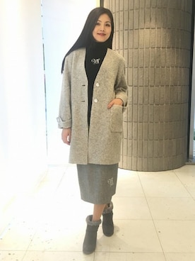 「アイテム（ノーカラージャケット、グレー系）」を使った、ismさん（レディース・170cm）の秋コーディネート