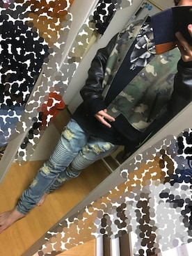 「OFF-WHITE」｜「アイテム（スタジャン）」を使った、京丸さん（メンズ・170cm）の冬コーディネート
