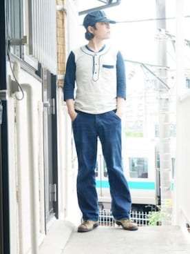 「撮影」｜「アイテム（帽子）」を使った、s uchidaさん（メンズ・173cm）の夏コーディネート