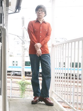 「FREEWHEELERS（フリーホイーラーズ）のアイテム（デニムパンツ）」を使った、s uchidaさん（メンズ・173cm）の夏コーディネート