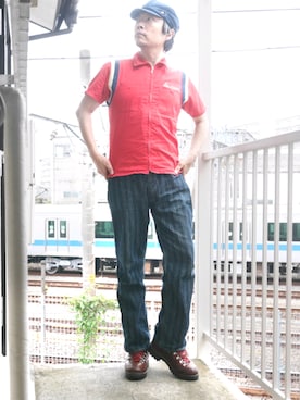 「FREEWHEELERS（フリーホイーラーズ）のアイテム（デニムパンツ）」を使った、s uchidaさん（メンズ・173cm）の夏コーディネート