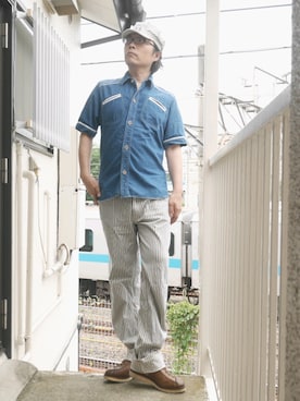「45R（フォーティファイブアール）のアイテム（デニムパンツ）」を使った、s uchidaさん（メンズ・173cm）の夏コーディネート