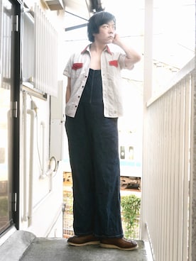 「45R（フォーティファイブアール）のアイテム（サロペット/オーバーオール）」を使った、s uchidaさん（メンズ・173cm）の夏コーディネート