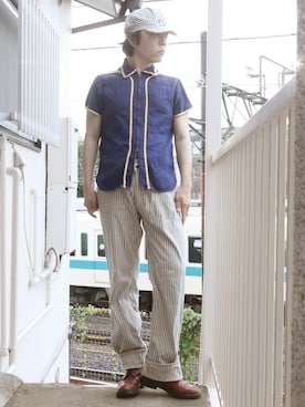 「45R（フォーティファイブアール）のアイテム（デニムパンツ）」を使った、s uchidaさん（メンズ・173cm）の夏コーディネート