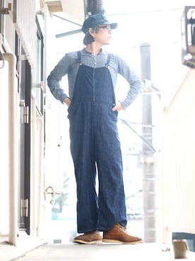 「ワークキャップ」｜「アイテム（オールインワン・サロペット）」を使った、s uchidaさん（メンズ・173cm）の夏コーディネート