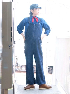 「ワークキャップ」｜「アイテム（オールインワン・サロペット）」を使った、s uchidaさん（メンズ・173cm）の夏コーディネート