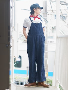 「45R（フォーティファイブアール）のアイテム（サロペット/オーバーオール）」を使った、s uchidaさん（メンズ・173cm）の夏コーディネート