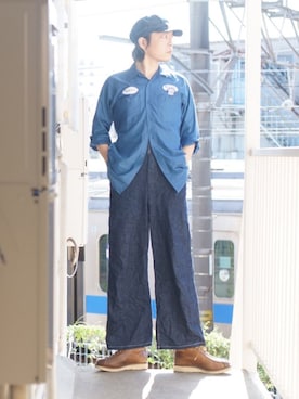 「ワークキャップ」｜「アイテム（オールインワン・サロペット）」を使った、s uchidaさん（メンズ・173cm）の秋コーディネート