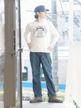 「FREEWHEELERS（フリーホイーラーズ）のアイテム（デニムパンツ）」を使った、s uchidaさん（メンズ・173cm）の秋コーディネート