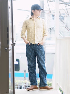 「FREEWHEELERS（フリーホイーラーズ）のアイテム（デニムパンツ）」を使った、s uchidaさん（メンズ・173cm）の秋コーディネート