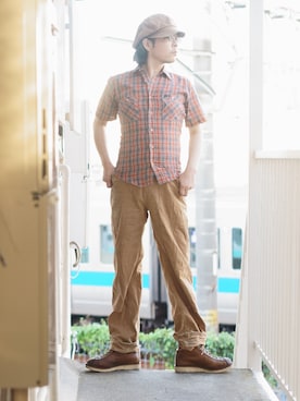 「BEN DAVIS（ベンデイビス）のアイテム（カーゴパンツ）」を使った、s uchidaさん（メンズ・173cm）の秋コーディネート