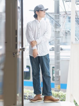 「FREEWHEELERS（フリーホイーラーズ）のアイテム（デニムパンツ）」を使った、s uchidaさん（メンズ・173cm）の秋コーディネート