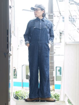 「45R（フォーティファイブアール）のアイテム（サロペット/オーバーオール）」を使った、s uchidaさん（メンズ・173cm）の秋コーディネート