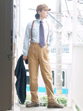 「BEN DAVIS（ベンデイビス）のアイテム（カーゴパンツ）」を使った、s uchidaさん（メンズ・173cm）の秋コーディネート