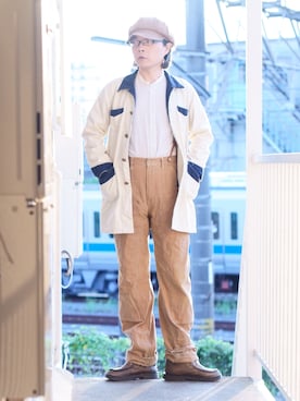 「BEN DAVIS（ベンデイビス）のアイテム（カーゴパンツ）」を使った、s uchidaさん（メンズ・173cm）の秋コーディネート
