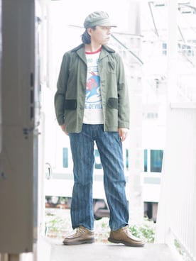 「FREEWHEELERS（フリーホイーラーズ）のアイテム（デニムパンツ）」を使った、s uchidaさん（メンズ・173cm）の秋コーディネート