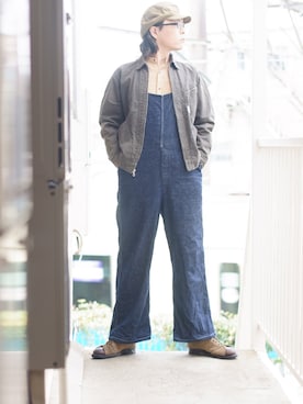 「45R（フォーティファイブアール）のアイテム（サロペット/オーバーオール）」を使った、s uchidaさん（メンズ・173cm）の秋コーディネート