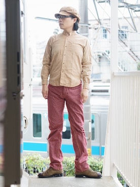 「SUGAR CANE（シュガーケーン）のアイテム（キャスケット）」を使った、s uchidaさん（メンズ・173cm）の秋コーディネート