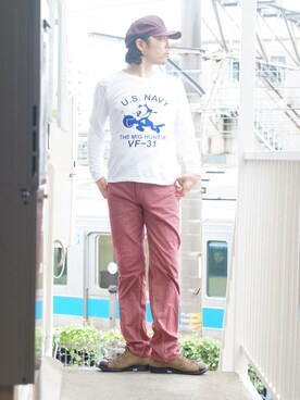「45R（フォーティファイブアール）のアイテム（キャップ）」を使った、s uchidaさん（メンズ・173cm）の秋コーディネート
