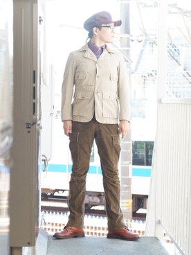 「45R（フォーティファイブアール）のアイテム（キャップ）」を使った、s uchidaさん（メンズ・173cm）の秋コーディネート