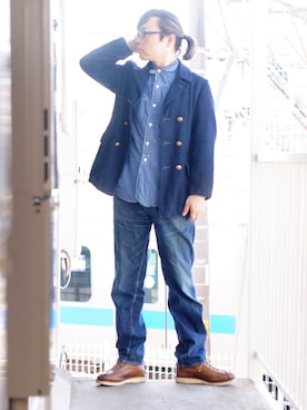「45R（フォーティファイブアール）のアイテム（ピーコート）」を使った、s uchidaさん（メンズ・173cm）の秋コーディネート