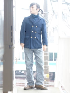 「45R（フォーティファイブアール）のアイテム（ピーコート）」を使った、s uchidaさん（メンズ・173cm）の冬コーディネート