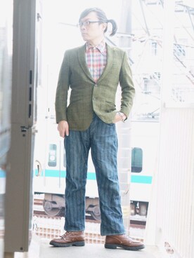 「FREEWHEELERS（フリーホイーラーズ）のアイテム（デニムパンツ）」を使った、s uchidaさん（メンズ・173cm）の冬コーディネート